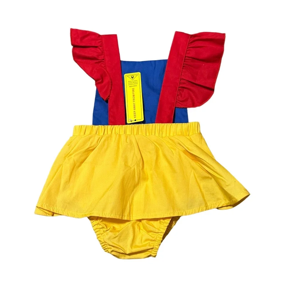 Snow White Inspired Costume Dress Up Colorful Ruffled Baby Romper Size 6 Months